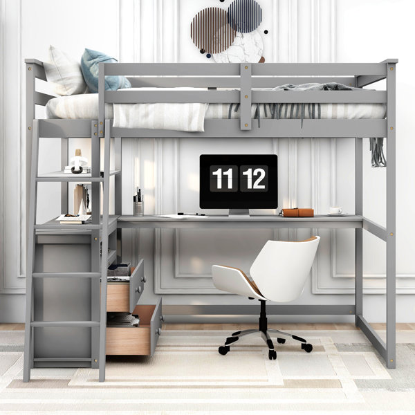 Harriet Bee Evo 2 Drawer Loft Bed with Builtin Desk and Shelves